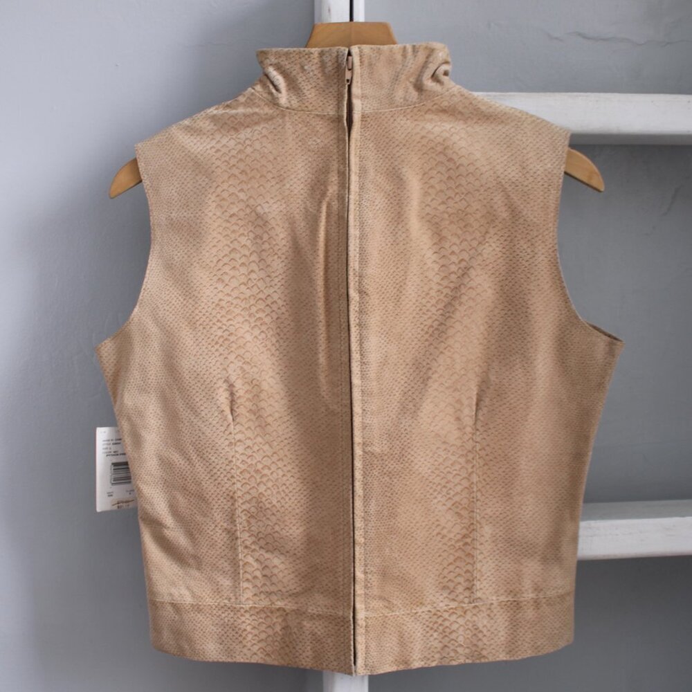Indeed VTG Y2K Tan Snake Embossed Leather Sleeveless Turtle Neck Top Size Large - Picture 2 of 7